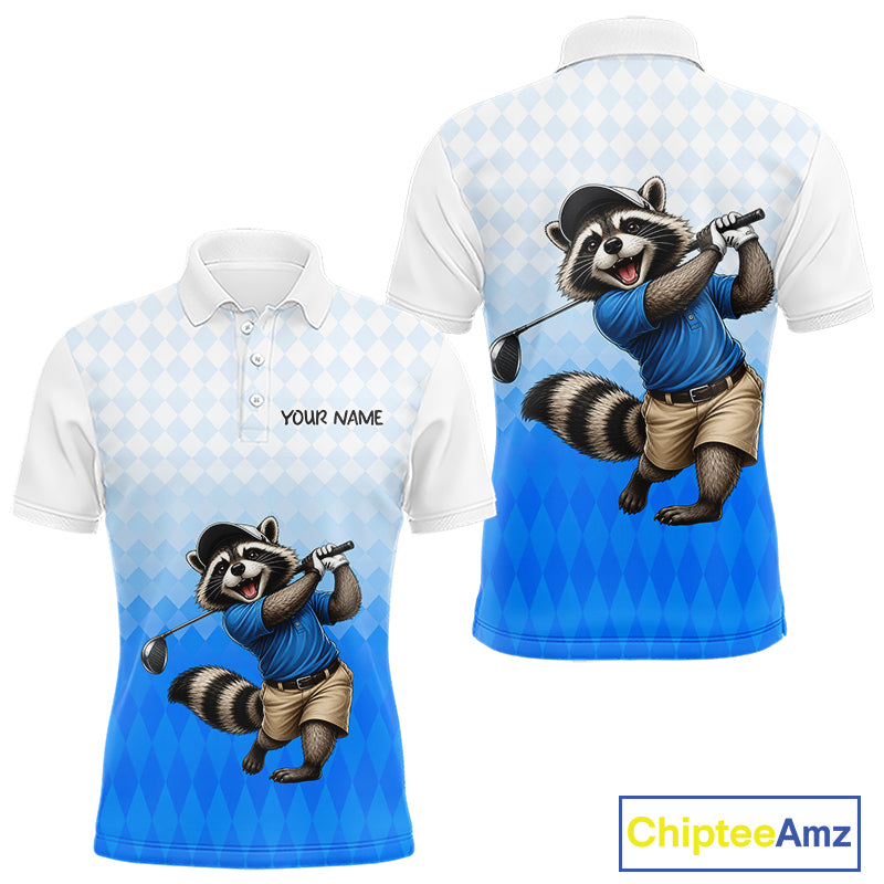 Funny Raccoon Golf Polo Shirt Personalized Name Custom Golf Shirt Golfer Gift For Mens NBT887