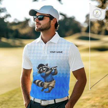 Funny Raccoon Golf Polo Shirt Personalized Name Custom Golf Shirt Golfer Gift For Mens NBT887
