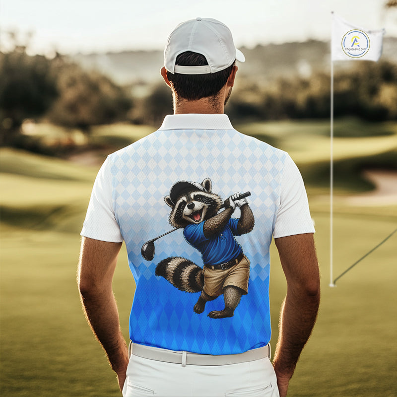 Funny Raccoon Golf Polo Shirt Personalized Name Custom Golf Shirt Golfer Gift For Mens NBT887