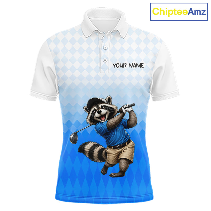 Funny Raccoon Golf Polo Shirt Personalized Name Custom Golf Shirt Golfer Gift For Mens NBT887