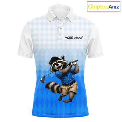 Funny Raccoon Golf Polo Shirt Personalized Name Custom Golf Shirt Golfer Gift For Mens NBT887