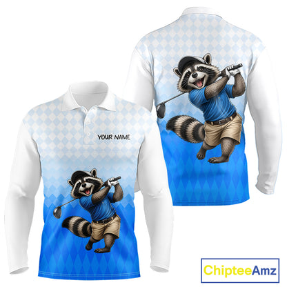 Funny Raccoon Golf Polo Shirt Personalized Name Custom Golf Shirt Golfer Gift For Mens NBT887