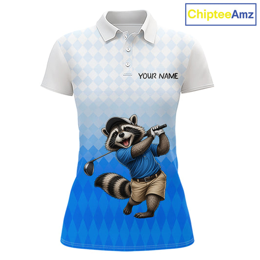 Funny Raccoon Golf Polo Shirt Personalized Name Custom Golf Shirt Golfer Gift For Womens NBT887