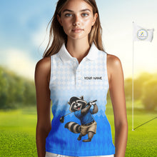Load image into Gallery viewer, Funny Raccoon Sleeveless Golf Polo Shirt Personalized Name Custom Golf Shirt Golfer Gift For Womens NBT887