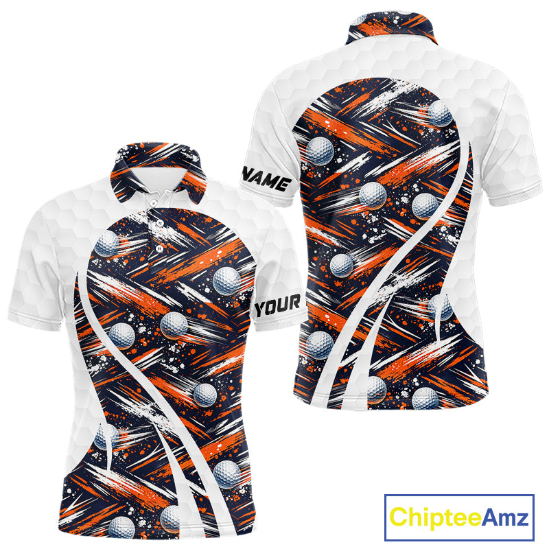 Mens Golf Polo Shirts Custom Black And Orange Golf Ball Pattern Golf Attire For Mens, Golfer Gifts NBT573