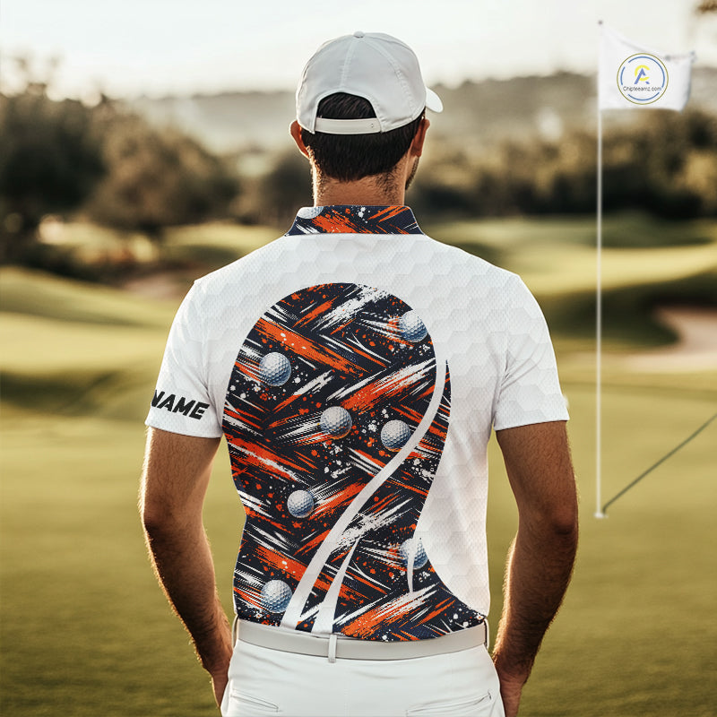 Mens Golf Polo Shirts Custom Black And Orange Golf Ball Pattern Golf Attire For Mens, Golfer Gifts NBT573