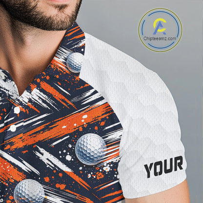 Mens Golf Polo Shirts Custom Black And Orange Golf Ball Pattern Golf Attire For Mens, Golfer Gifts NBT573