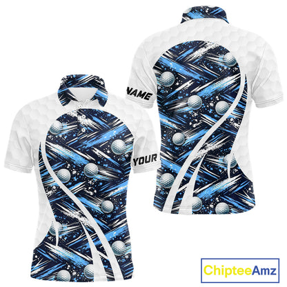 Mens Golf Polo Shirts Custom Black And Blue Golf Ball Pattern Golf Attire For Mens, Golfer Gifts NBT575