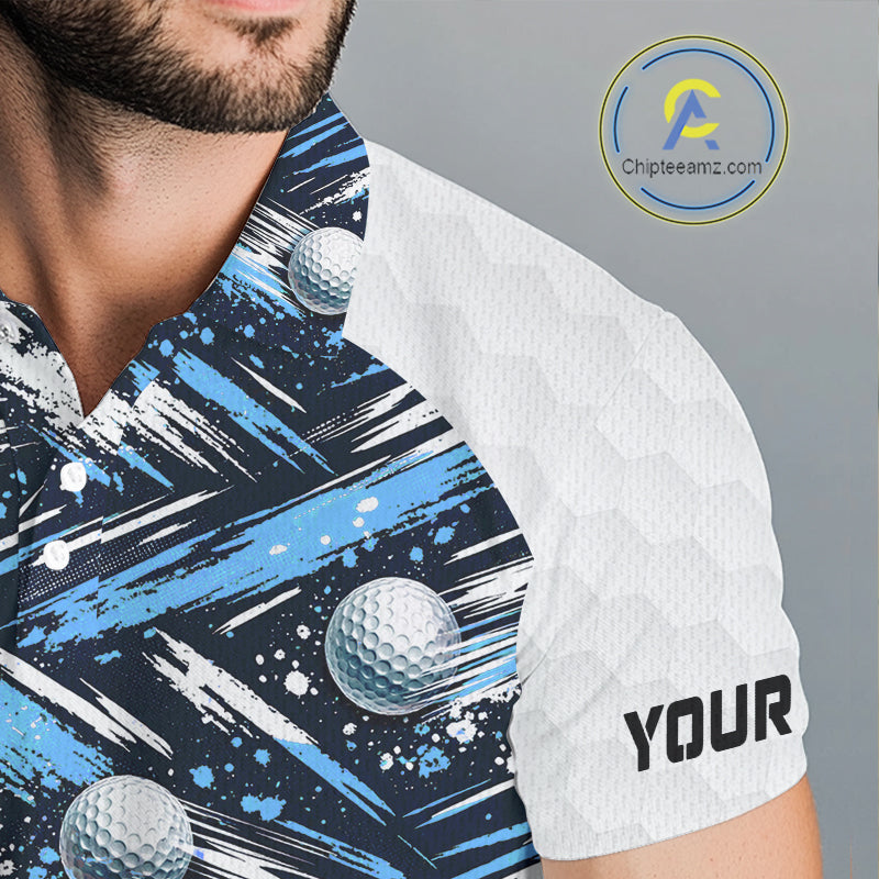 Mens Golf Polo Shirts Custom Black And Blue Golf Ball Pattern Golf Attire For Mens, Golfer Gifts NBT575