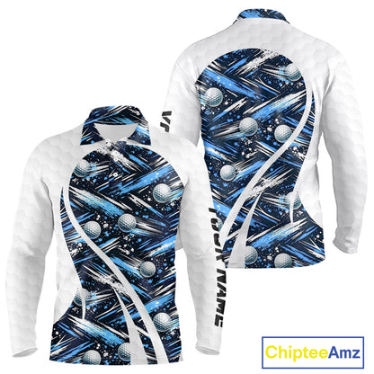 Mens Golf Polo Shirts Custom Black And Blue Golf Ball Pattern Golf Attire For Mens, Golfer Gifts NBT575