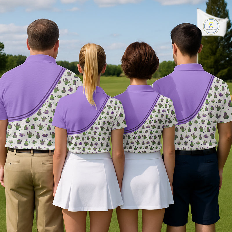 Personalized Funny Purple Cactus Pattern Mens Golf Polo Shirts Custom Cactus Golf Shirt, Golfer Gifts NBT707