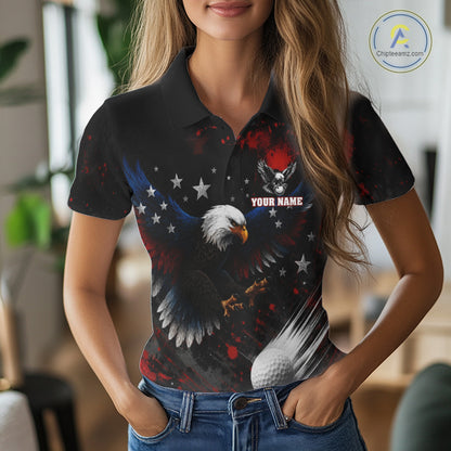 Red, White And Blue American Flag Eagle Womens Golf Polo Shirts Custom Patriotic Tournament Golf Team Shirts NBT809