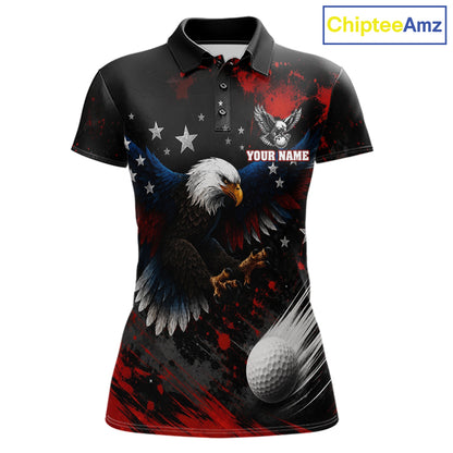 Red, White And Blue American Flag Eagle Womens Golf Polo Shirts Custom Patriotic Tournament Golf Team Shirts NBT809