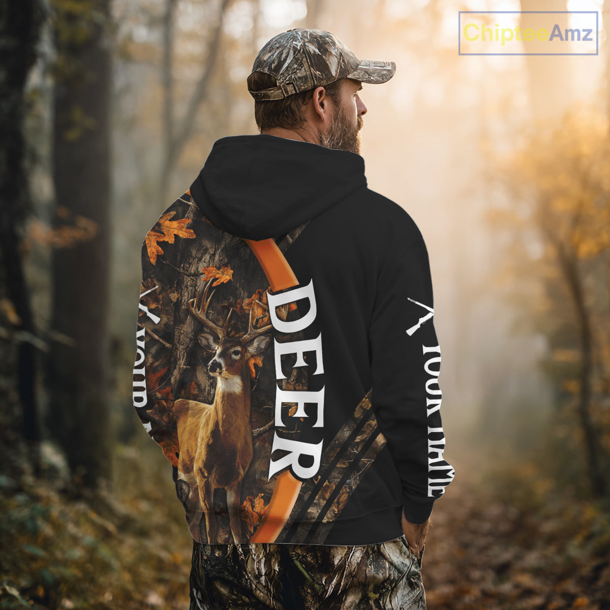 Whitetail Deer Hunting Shirt Custom Name Orange Autumn Leaves Camo, Season Hunting Hoodies For Men NBT307