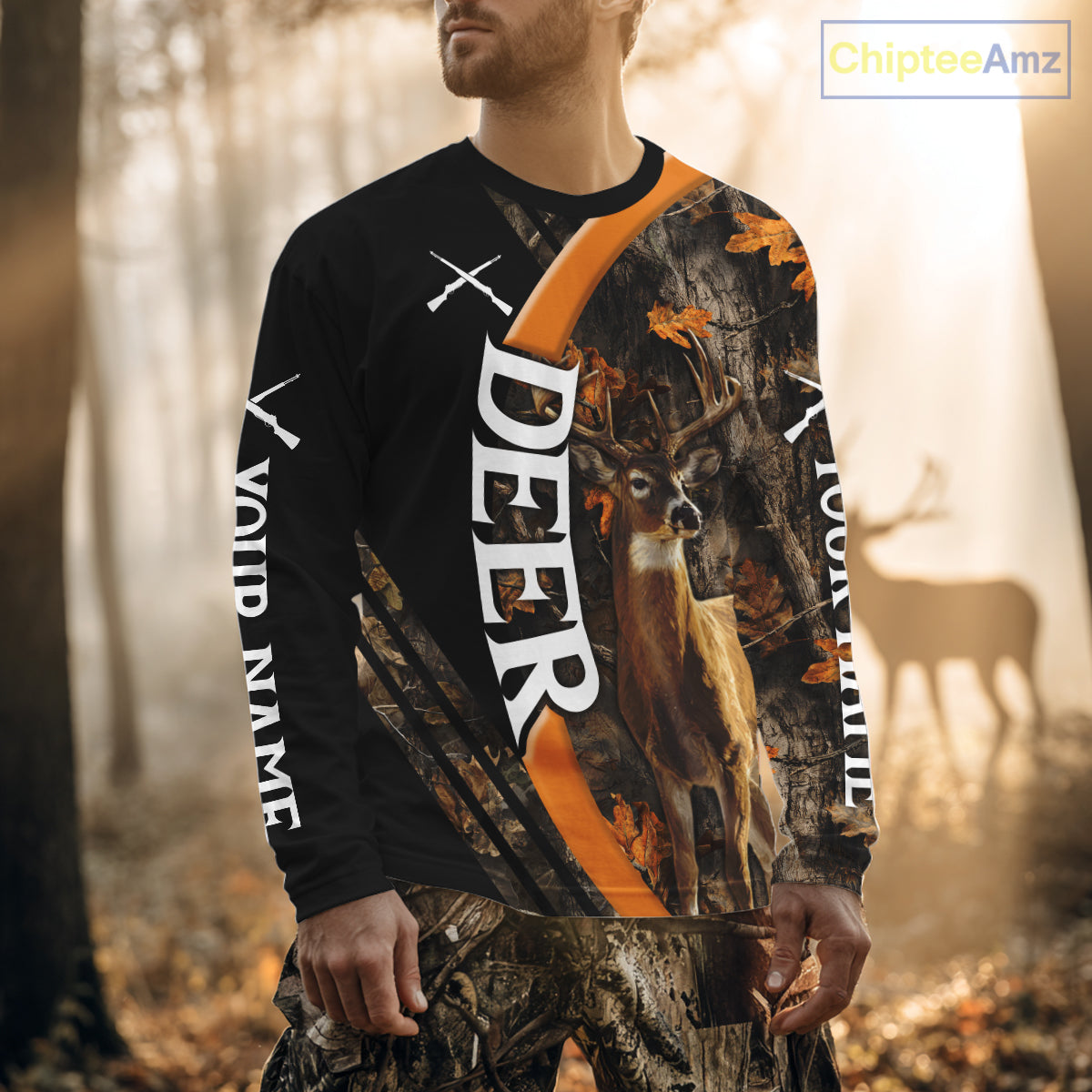 Whitetail Deer Hunting Shirt Custom Name Orange Autumn Leaves Camo, Season Hunting Hoodies For Men NBT307