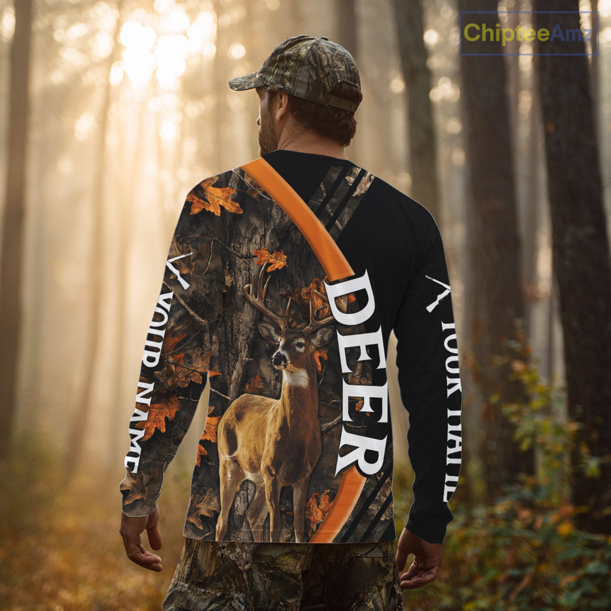 Whitetail Deer Hunting Shirt Custom Name Orange Autumn Leaves Camo, Season Hunting Hoodies For Men NBT307