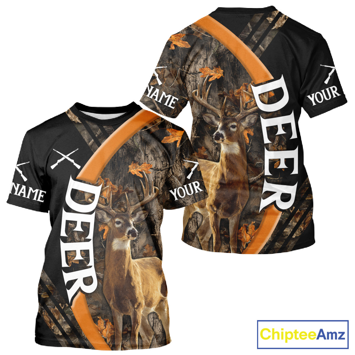 Whitetail Deer Hunting Shirt Custom Name Orange Autumn Leaves Camo, Season Hunting Hoodies For Men NBT307