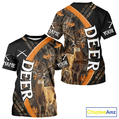 Whitetail Deer Hunting Shirt Custom Name Orange Autumn Leaves Camo, Season Hunting Hoodies For Men NBT307