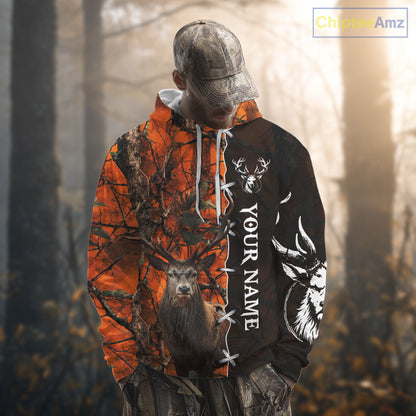 Orange Camo Deer Hunting Hoodie, Longsleeve Shirt for Red Deer Hunting Season, Hunter Gifts NBT11