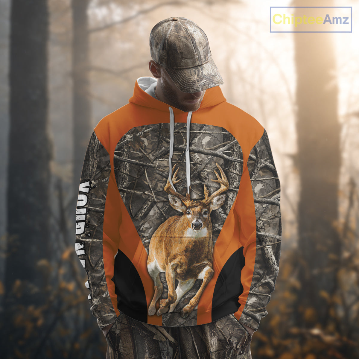 Whitetail Deer Hunting Custom Name Camo Shirt Hunting Hoodie, Camouflage Deer Shirt NBT312