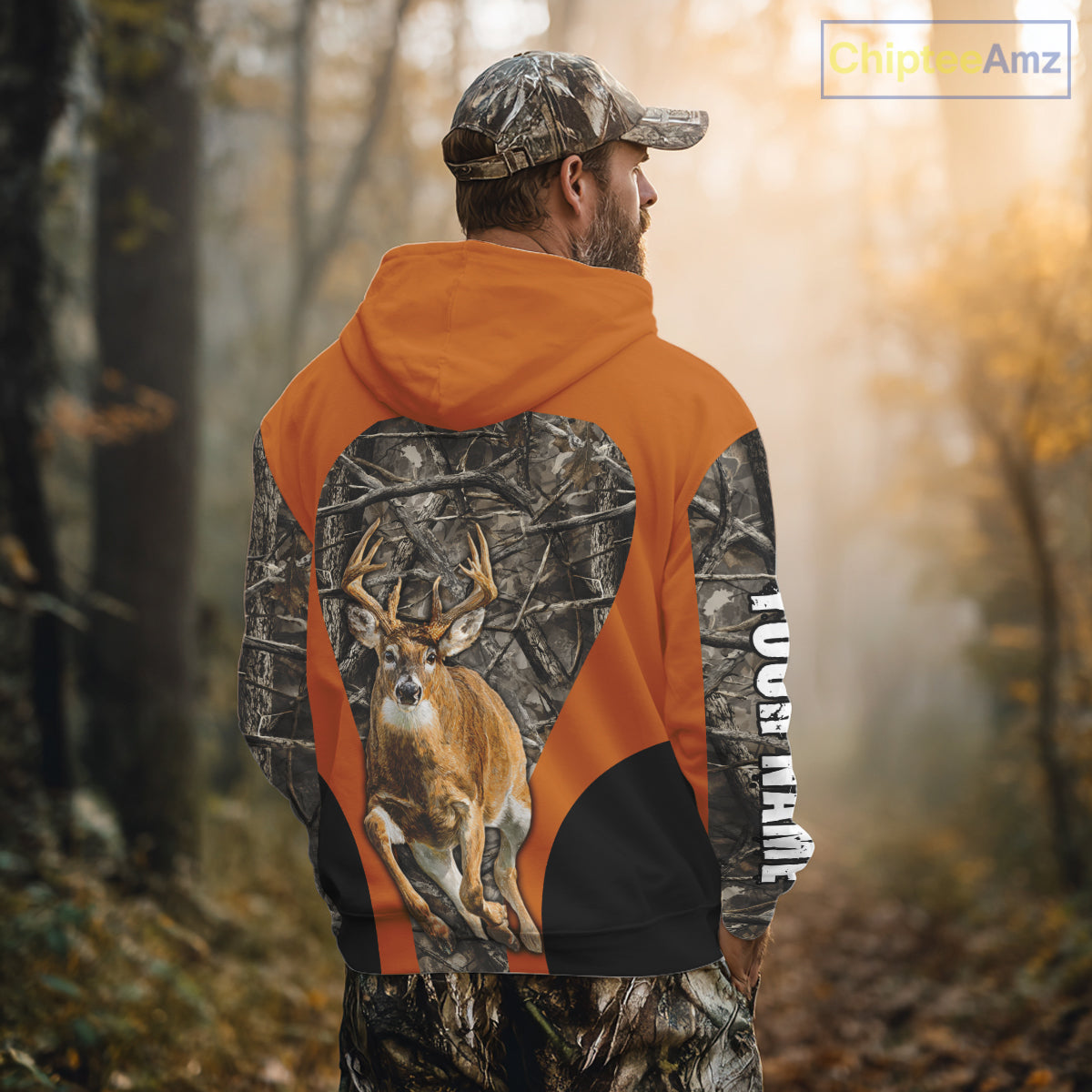 Whitetail Deer Hunting Custom Name Camo Shirt Hunting Hoodie, Camouflage Deer Shirt NBT312