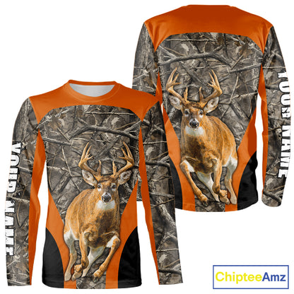 Whitetail Deer Hunting Custom Name Camo Shirt Hunting Hoodie, Camouflage Deer Shirt NBT312