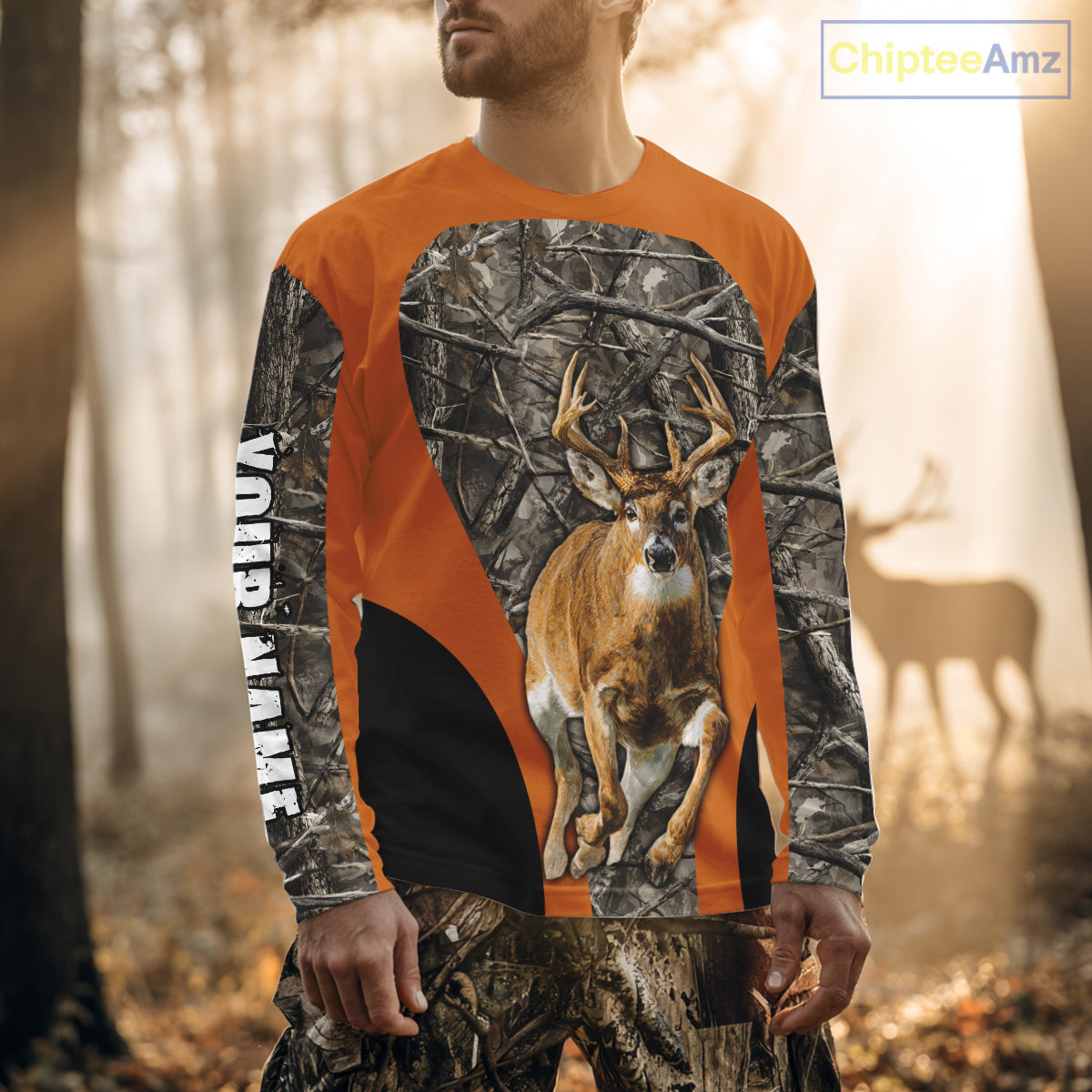 Whitetail Deer Hunting Custom Name Camo Shirt Hunting Hoodie, Camouflage Deer Shirt NBT312