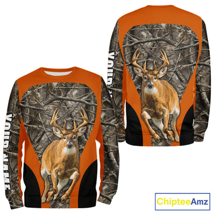 Whitetail Deer Hunting Custom Name Camo Shirt Hunting Hoodie, Camouflage Deer Shirt NBT312