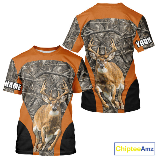 Whitetail Deer Hunting Custom Name Camo Shirt Hunting Hoodie, Camouflage Deer Shirt NBT312