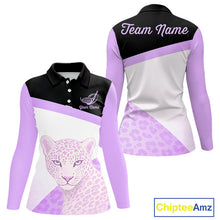 Load image into Gallery viewer, Leopard Womens Golf Polo Shirt Custom Purple Leopard Pattern Team Golf Tops, Golf Gifts NBT589