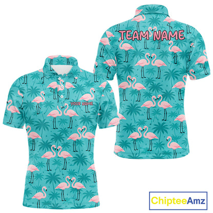 Mens Golf Polo Shirt Pink Flamingo Tropical Leaves Pattern Custom Team Flamingo Golf Polo Shirts NBT592