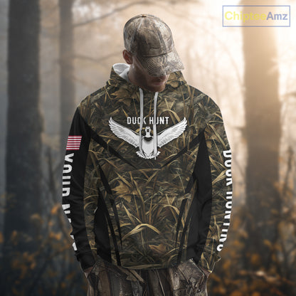 Best Duck Hunting Camouflage with US Flag Detail 3D Printed Shirts, Duck Hunting Gifts NBT205