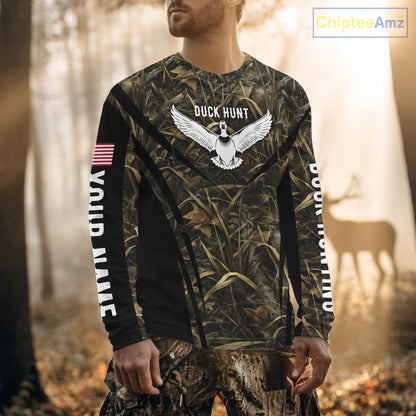 Best Duck Hunting Camouflage with US Flag Detail 3D Printed Shirts, Duck Hunting Gifts NBT205