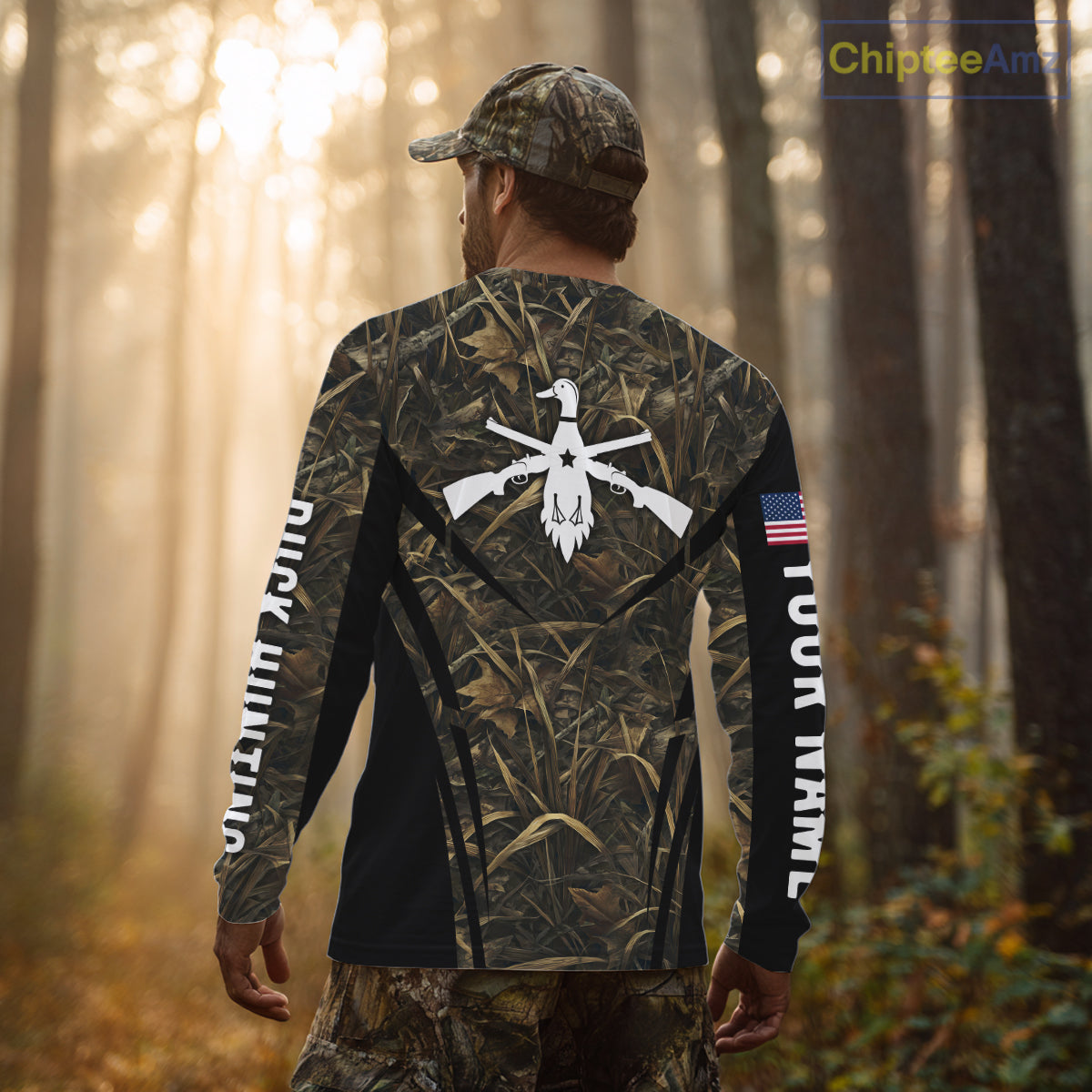 Best Duck Hunting Camouflage with US Flag Detail 3D Printed Shirts, Duck Hunting Gifts NBT205