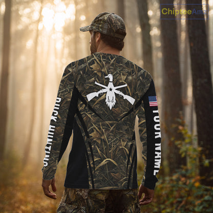 Best Duck Hunting Camouflage with US Flag Detail 3D Printed Shirts, Duck Hunting Gifts NBT205