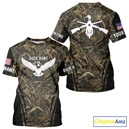 Best Duck Hunting Camouflage with US Flag Detail 3D Printed Shirts, Duck Hunting Gifts NBT205
