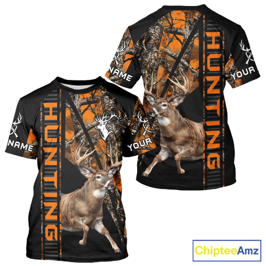 Personalized Whitetail Deer Hunting Orange Camo 3D All Over Printed Hoodie Hunting Shirt NBT316