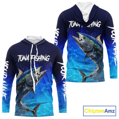 Personalized Blackfin Tuna Hooded Fishing Shirts Saltwater Deep Sea Fish NBT367