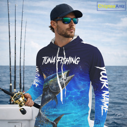Personalized Blackfin Tuna Hooded Fishing Shirts Saltwater Deep Sea Fish NBT367