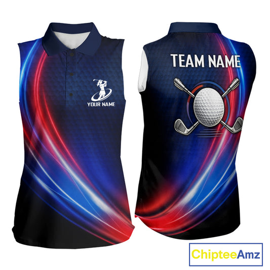 Custom Red Blue Womens Sleeveless Golf Polo Shirts Personalized Golf Gifts, Team Golf Shirts NBT976