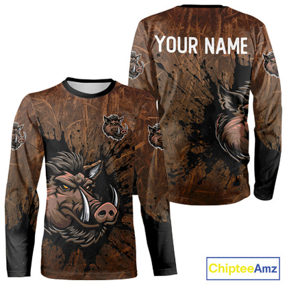 Brown Camo Boar Hunting 3D All Over Printed Shirts, Custom Boar Hunting Outfit, Hunting Gifts NBT212
