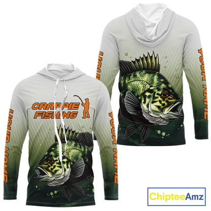Crappie Fishing Hood Shirts Custom Fishing Jerseys Green Camo, Fishing Shirts For Men NBT372