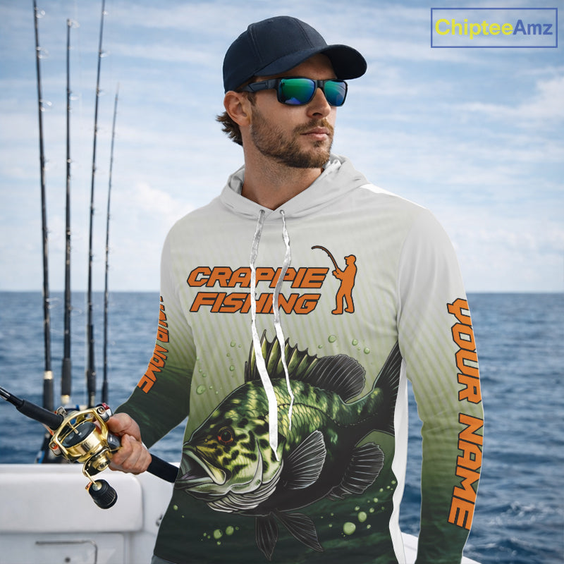 Crappie Fishing Hood Shirts Custom Fishing Jerseys Green Camo, Fishing Shirts For Men NBT372