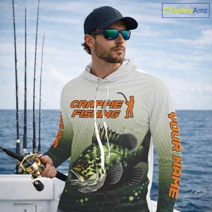 Crappie Fishing Hood Shirts Custom Fishing Jerseys Green Camo, Fishing Shirts For Men NBT372