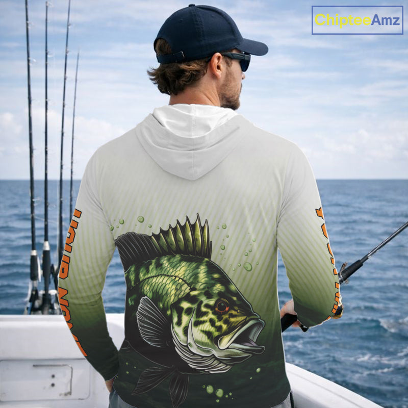 Crappie Fishing Hood Shirts Custom Fishing Jerseys Green Camo, Fishing Shirts For Men NBT372