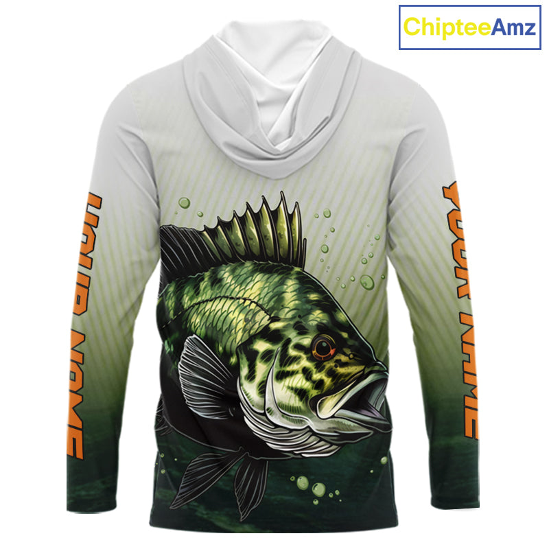 Crappie Fishing Hood Shirts Custom Fishing Jerseys Green Camo, Fishing Shirts For Men NBT372