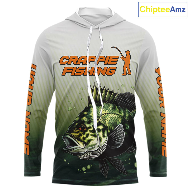 Crappie Fishing Hood Shirts Custom Fishing Jerseys Green Camo, Fishing Shirts For Men NBT372