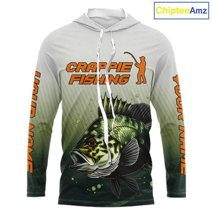 Crappie Fishing Hood Shirts Custom Fishing Jerseys Green Camo, Fishing Shirts For Men NBT372