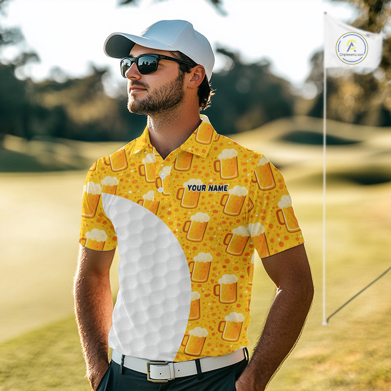 Mens Golf Polo Shirts Custom Beer Pattern, Funny Beer Pattern Golf Team Shirt NBT598