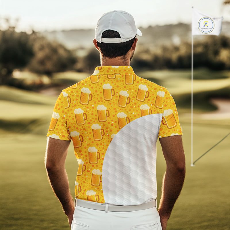 Mens Golf Polo Shirts Custom Beer Pattern, Funny Beer Pattern Golf Team Shirt NBT598